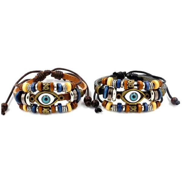 eif dock multi layers turkish national style evil eye design leather bracelet for men personality jewelry accessories party gift sqcbcp, Golden;silver